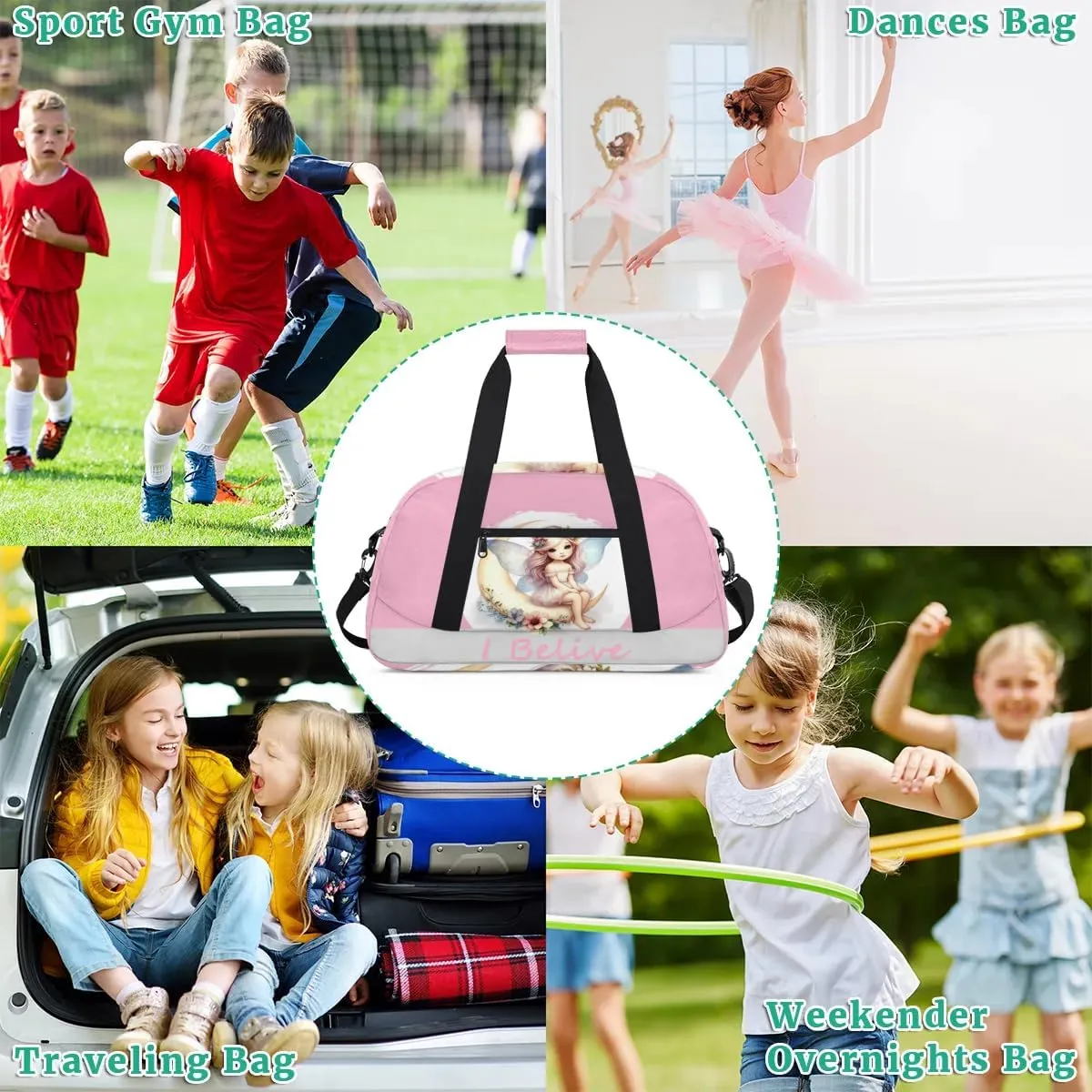 Duffle Bag Pink Elegant Fairy PersonalizedGym Bag Travel Bag Luggage Bag Waterproof Lightweight Sports for Dance Gymnastics Cheers Soccer Wrestling Hospital, for Weekender Overnight