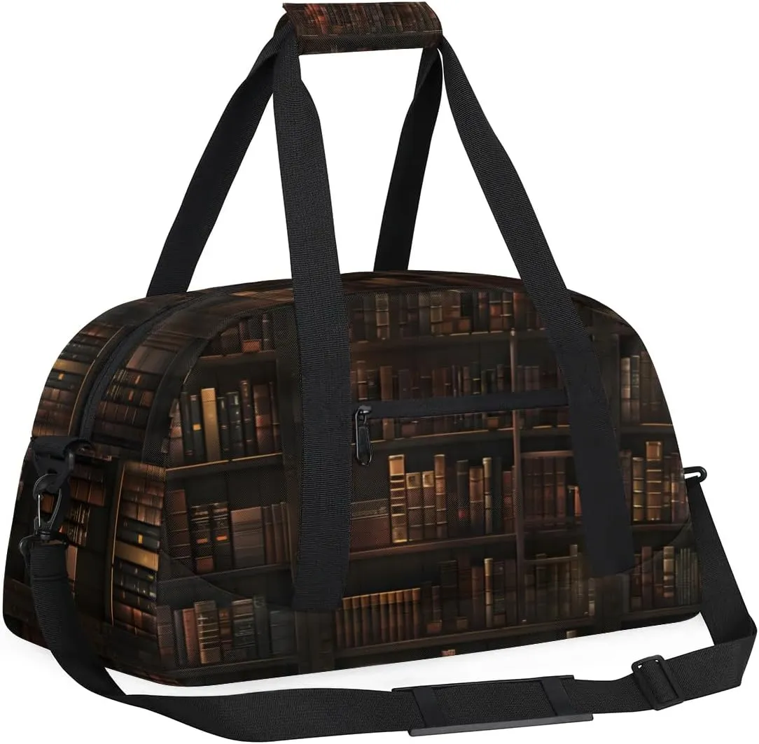 Duffle Bag Retro Book Shelf Gym Bag Travel Bag Luggage Bag Waterproof Lightweight Sports for Dance Gymnastics Cheers Soccer Wrestling Hospital, for Weekender Overnight