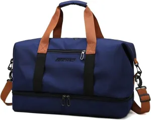 Duffle Bag with Independent Shoe Holder,Large Capacity,Canvas Material,Reusable Strong Load Bearing Multi-Pocket Storage Splash-Proof Dry Wet Outdoor Fitness Bag Travel Supplies for Men Women Blue