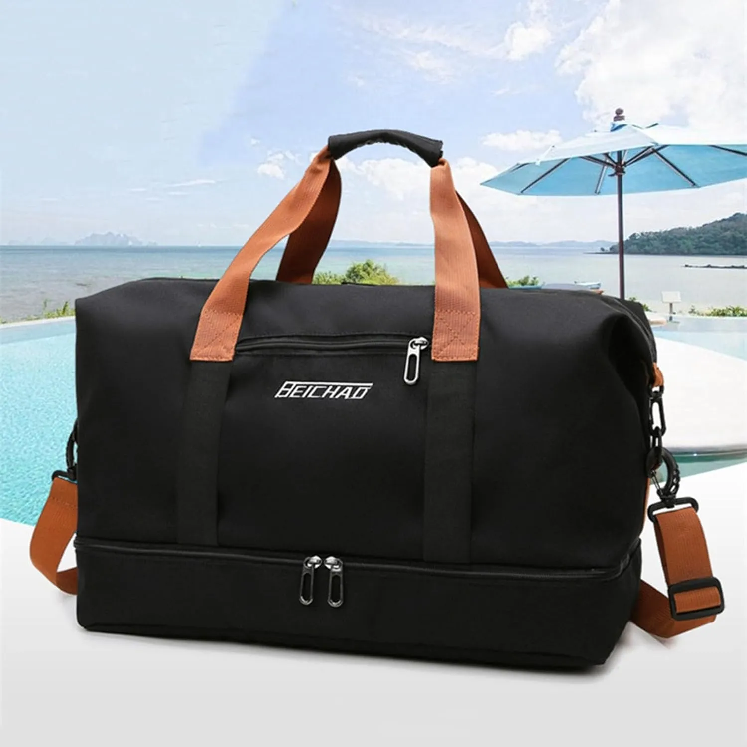 Duffle Bag with Independent Shoe Holder,Large Capacity,Canvas Material,Reusable Strong Load Bearing Multi-Pocket Storage Splash-Proof Dry Wet Outdoor Fitness Bag Travel Supplies for Men Women Blue