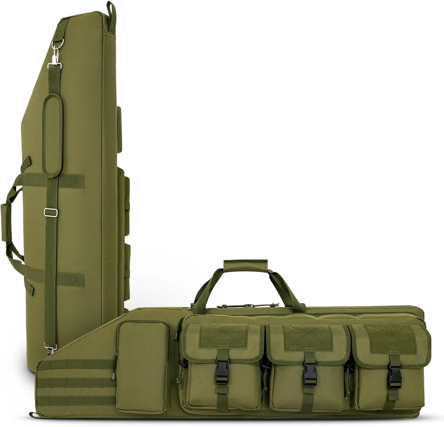 DULCE DOM Double Rifle Case 36/42/48 inch Soft Gun Bag Tactical Backpack with Removable Dividers for Hunting Shooting Range, MOLLE System Multiple Magazine Pouches & Accessory Bags
