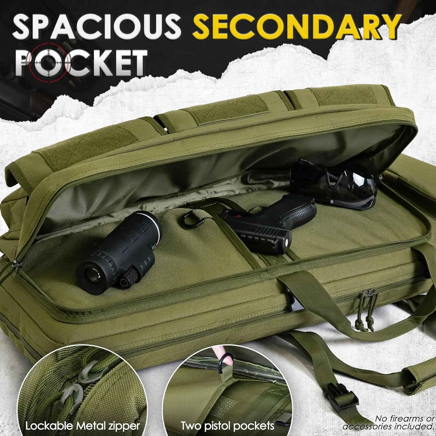 DULCE DOM Double Rifle Case 36/42/48 inch Soft Gun Bag Tactical Backpack with Removable Dividers for Hunting Shooting Range, MOLLE System Multiple Magazine Pouches & Accessory Bags
