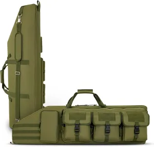 DULCE DOM Double Rifle Case 36/42/48 inch Soft Gun Bag Tactical Backpack with Removable Dividers for Hunting Shooting Range, MOLLE System Multiple Magazine Pouches & Accessory Bags