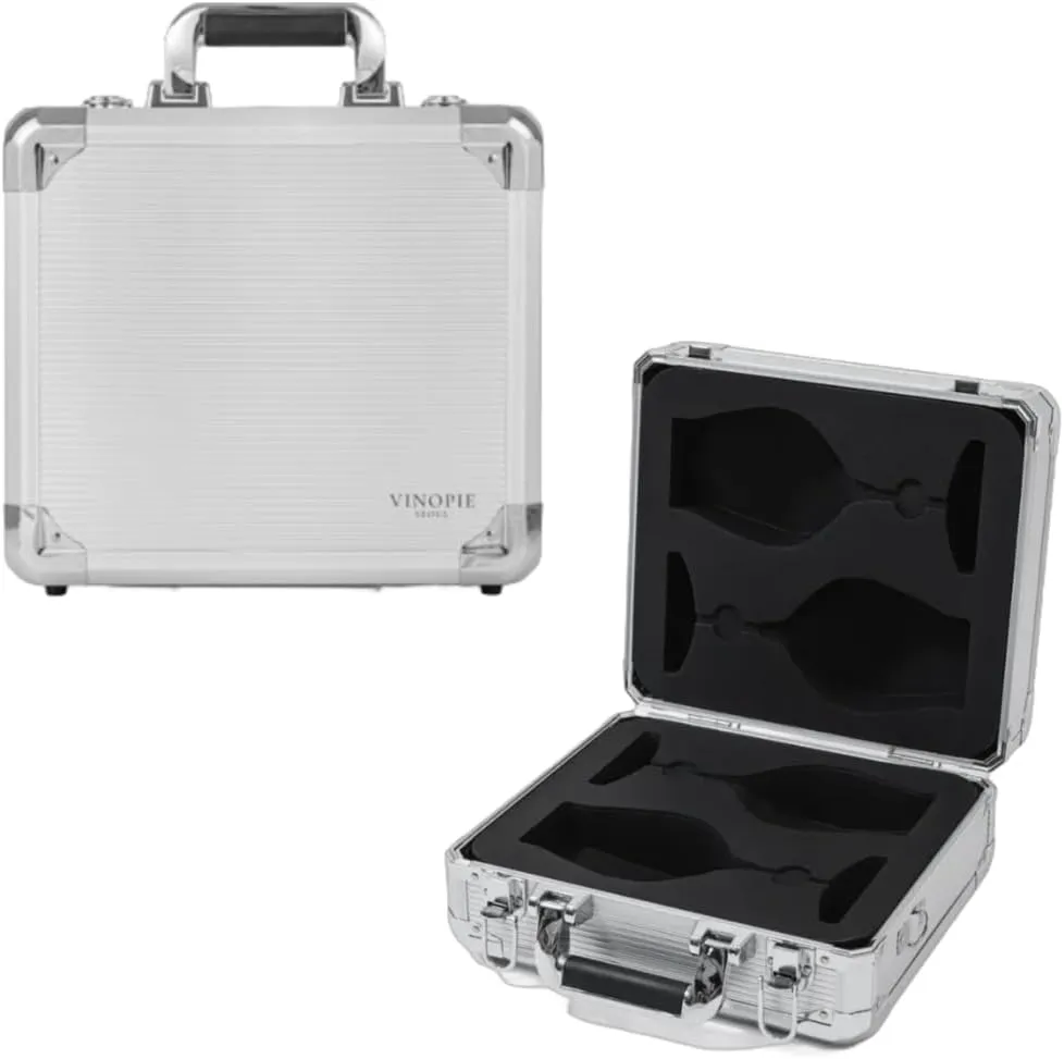 Durable Aluminum Hard Shell Silver Carrying Case Holder – Travel Case with EVA Foam Inserts, Fits Riedel Performance Pinot Noir (Glasses Not Included)