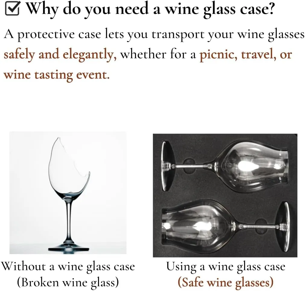 Durable Aluminum Hard Shell Silver Carrying Case Holder – Travel Case with EVA Foam Inserts, Fits Riedel Performance Pinot Noir (Glasses Not Included)
