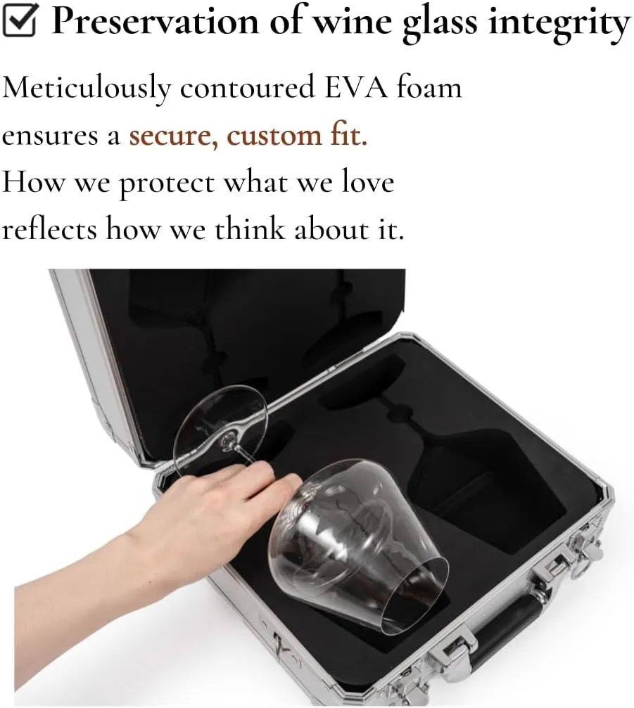 Durable Aluminum Hard Shell Silver Carrying Case Holder – Travel Case with EVA Foam Inserts, Fits Riedel Performance Pinot Noir (Glasses Not Included)