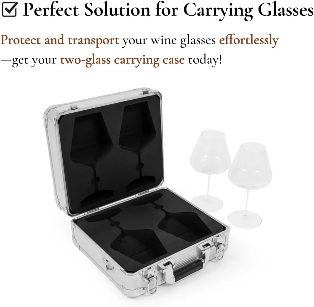 Durable Aluminum Hard Shell Silver Carrying Case Holder – Travel Case with EVA Foam Inserts, Fits Riedel Performance Pinot Noir (Glasses Not Included)