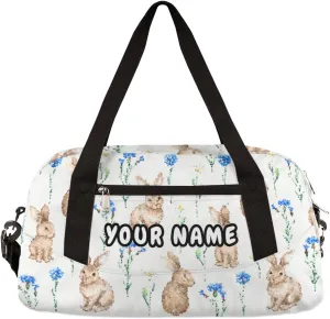 Easter Rabbit Floral Personalized Kids Duffel Bag for Girls Boys, Rabbit Debris Custom Dance Bag Overnight Small Duffel Bag Carry On Weekend Sports Travel Bag for School Practice Gymnastics Ballet