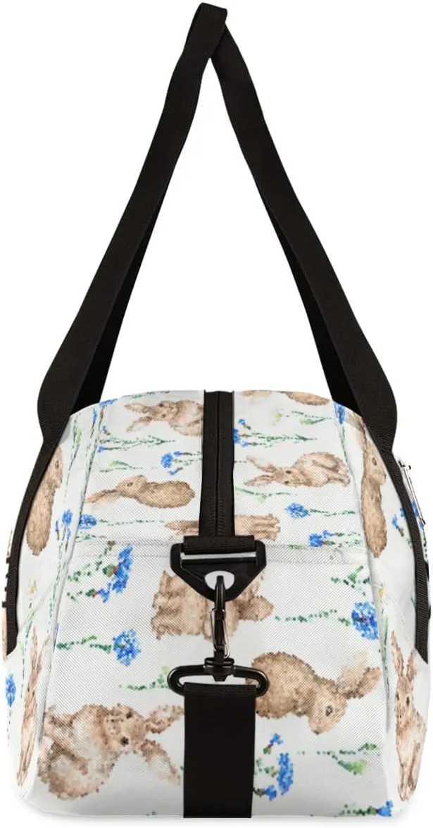 Easter Rabbit Floral Personalized Kids Duffel Bag for Girls Boys, Rabbit Debris Custom Dance Bag Overnight Small Duffel Bag Carry On Weekend Sports Travel Bag for School Practice Gymnastics Ballet