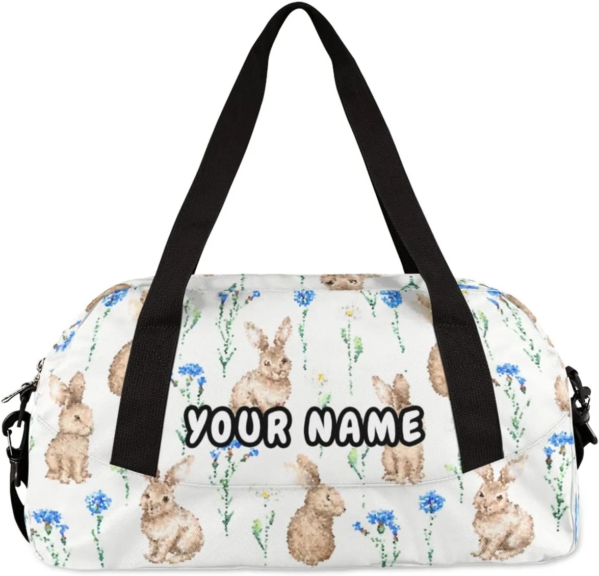Easter Rabbit Floral Personalized Kids Duffel Bag for Girls Boys, Rabbit Debris Custom Dance Bag Overnight Small Duffel Bag Carry On Weekend Sports Travel Bag for School Practice Gymnastics Ballet