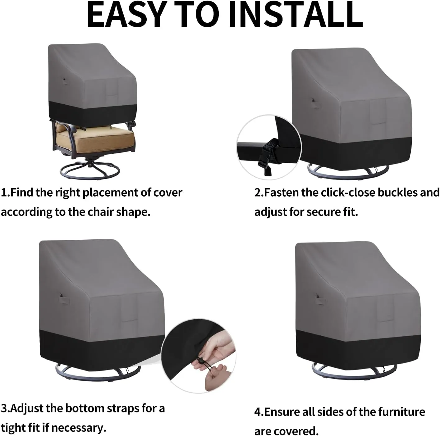Easy-Going Outdoor Swivel Chair Cover Waterproof, Heavy Duty Patio Chair Cover, Windproof Outdoor Furniture Cover with Air Vent (2 Pack-28Wx33Dx38.5H inch, Gray/Dark Gray)