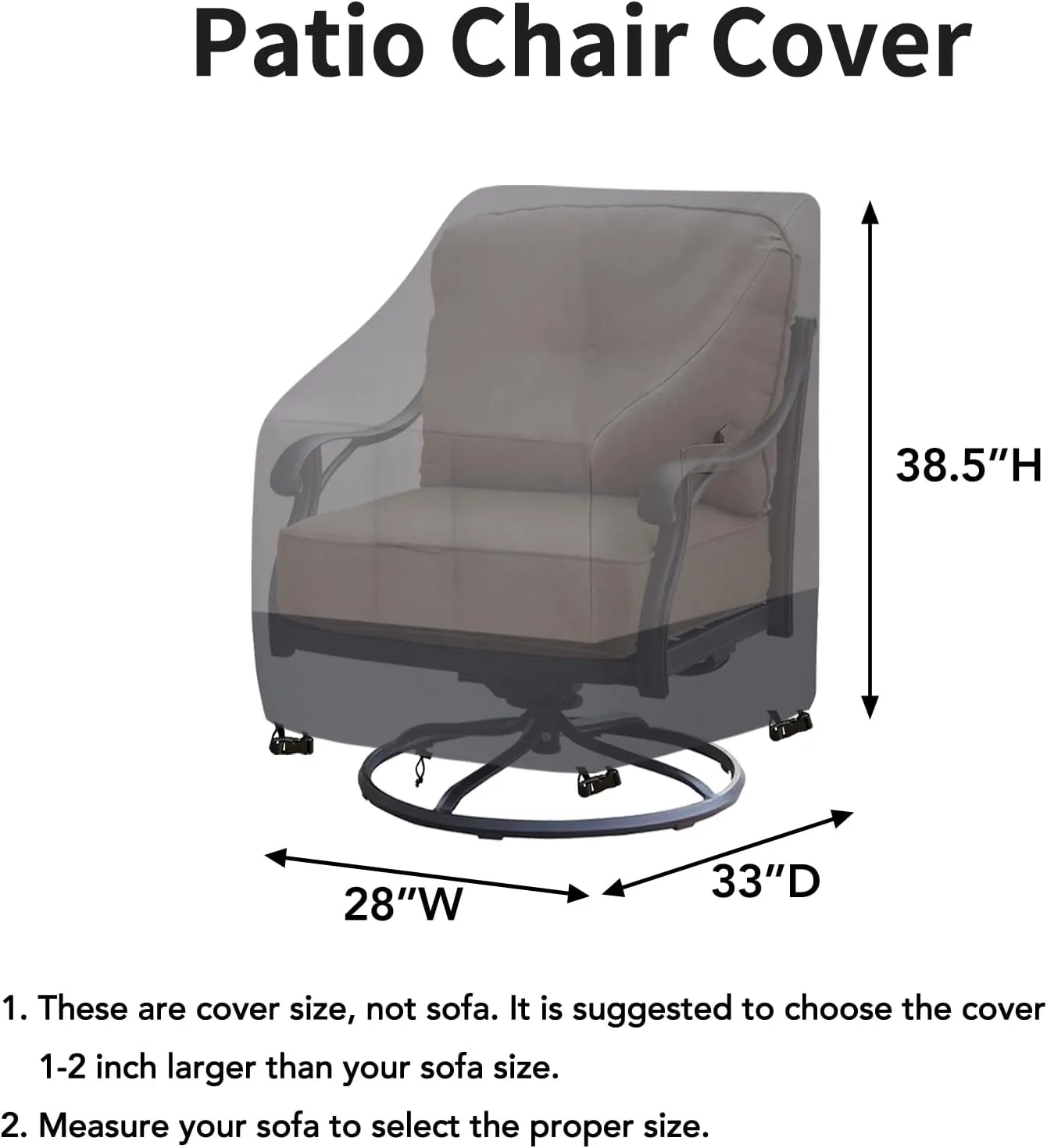 Easy-Going Outdoor Swivel Chair Cover Waterproof, Heavy Duty Patio Chair Cover, Windproof Outdoor Furniture Cover with Air Vent (2 Pack-28Wx33Dx38.5H inch, Gray/Dark Gray)