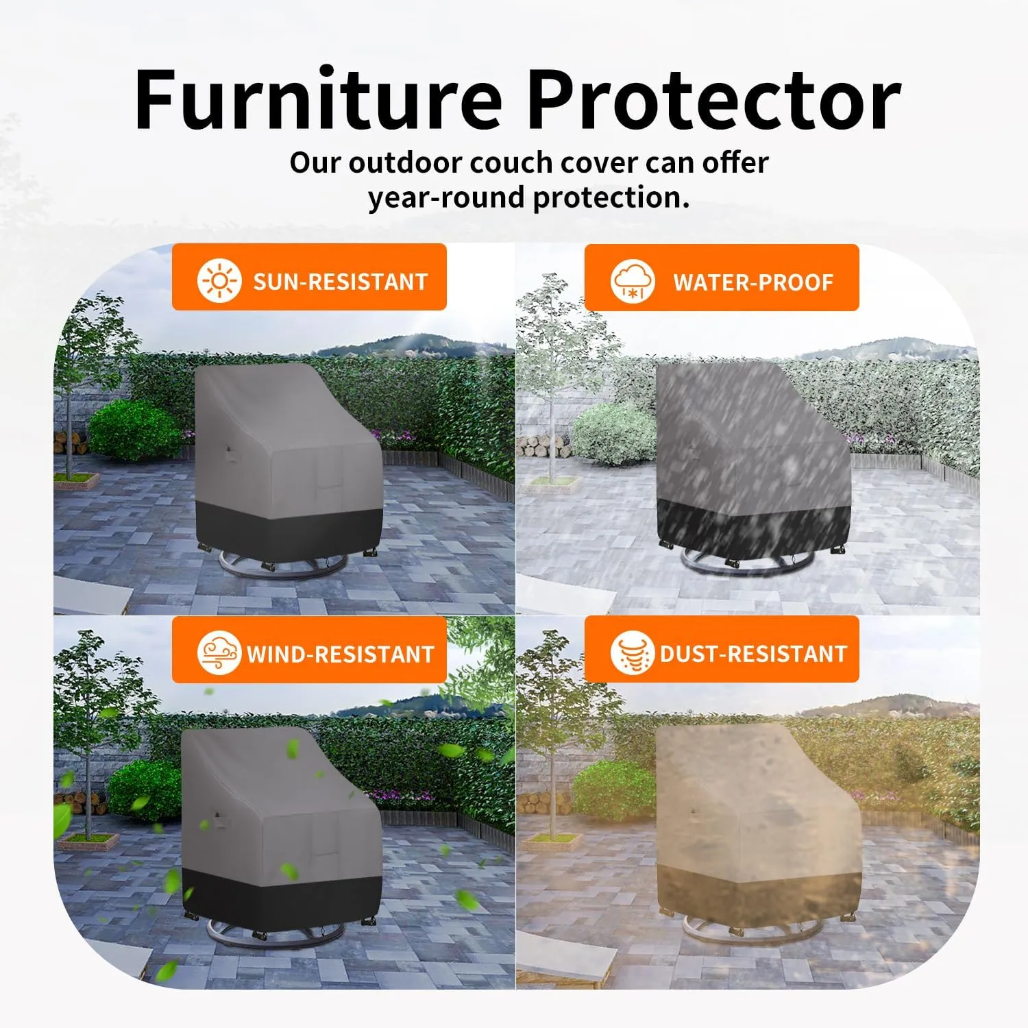 Easy-Going Outdoor Swivel Chair Cover Waterproof, Heavy Duty Patio Chair Cover, Windproof Outdoor Furniture Cover with Air Vent (2 Pack-28Wx33Dx38.5H inch, Gray/Dark Gray)