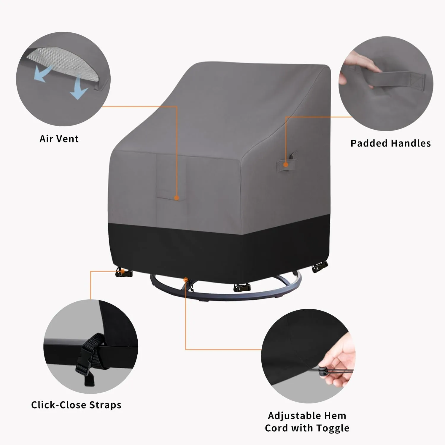 Easy-Going Outdoor Swivel Chair Cover Waterproof, Heavy Duty Patio Chair Cover, Windproof Outdoor Furniture Cover with Air Vent (2 Pack-28Wx33Dx38.5H inch, Gray/Dark Gray)