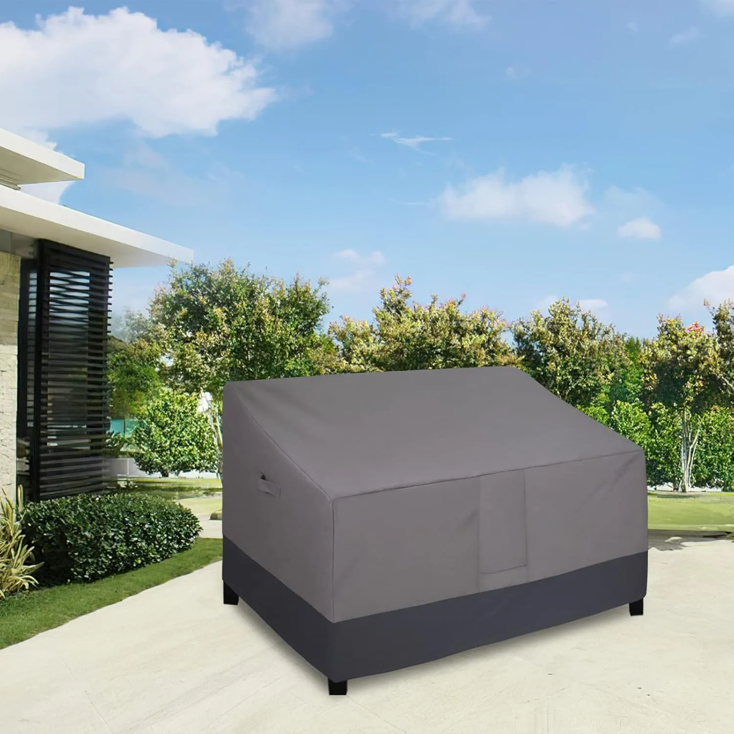 Easy-Going Waterproof Outdoor Sofa Cover - Heavy Duty 2 Seater Outdoor Loveseat - Windproof Patio Furniture with Air Vent (60Wx35Dx35H inch, Gray/Dark Gray)