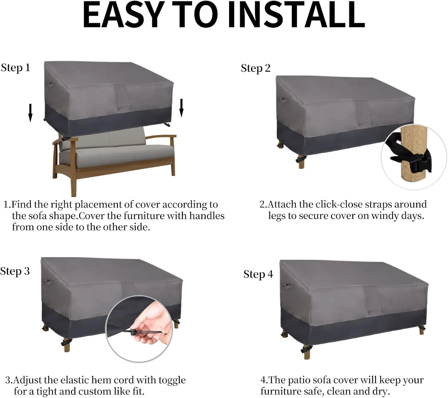 Easy-Going Waterproof Outdoor Sofa Cover - Heavy Duty 2 Seater Outdoor Loveseat - Windproof Patio Furniture with Air Vent (60Wx35Dx35H inch, Gray/Dark Gray)