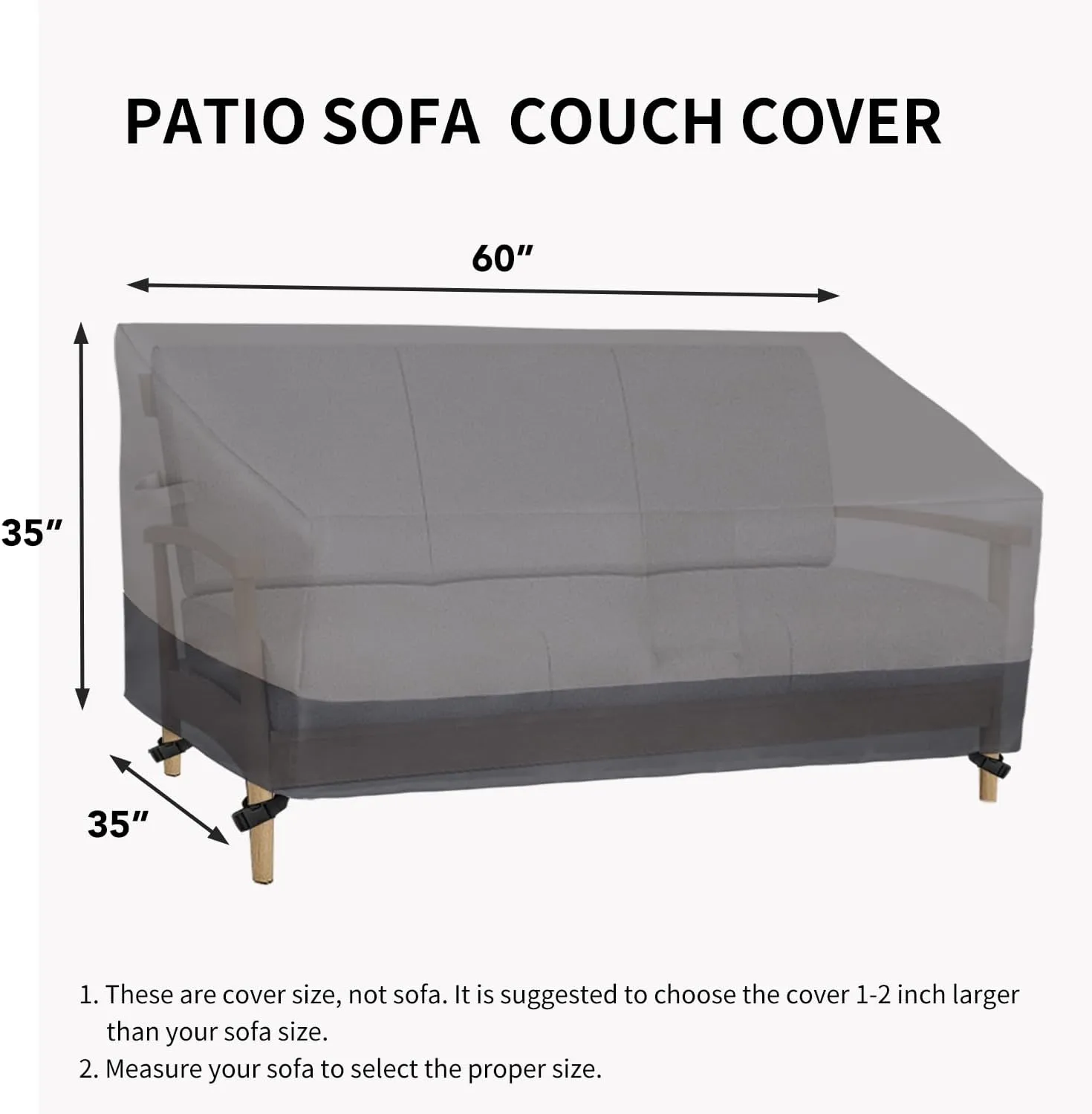 Easy-Going Waterproof Outdoor Sofa Cover - Heavy Duty 2 Seater Outdoor Loveseat - Windproof Patio Furniture with Air Vent (60Wx35Dx35H inch, Gray/Dark Gray)