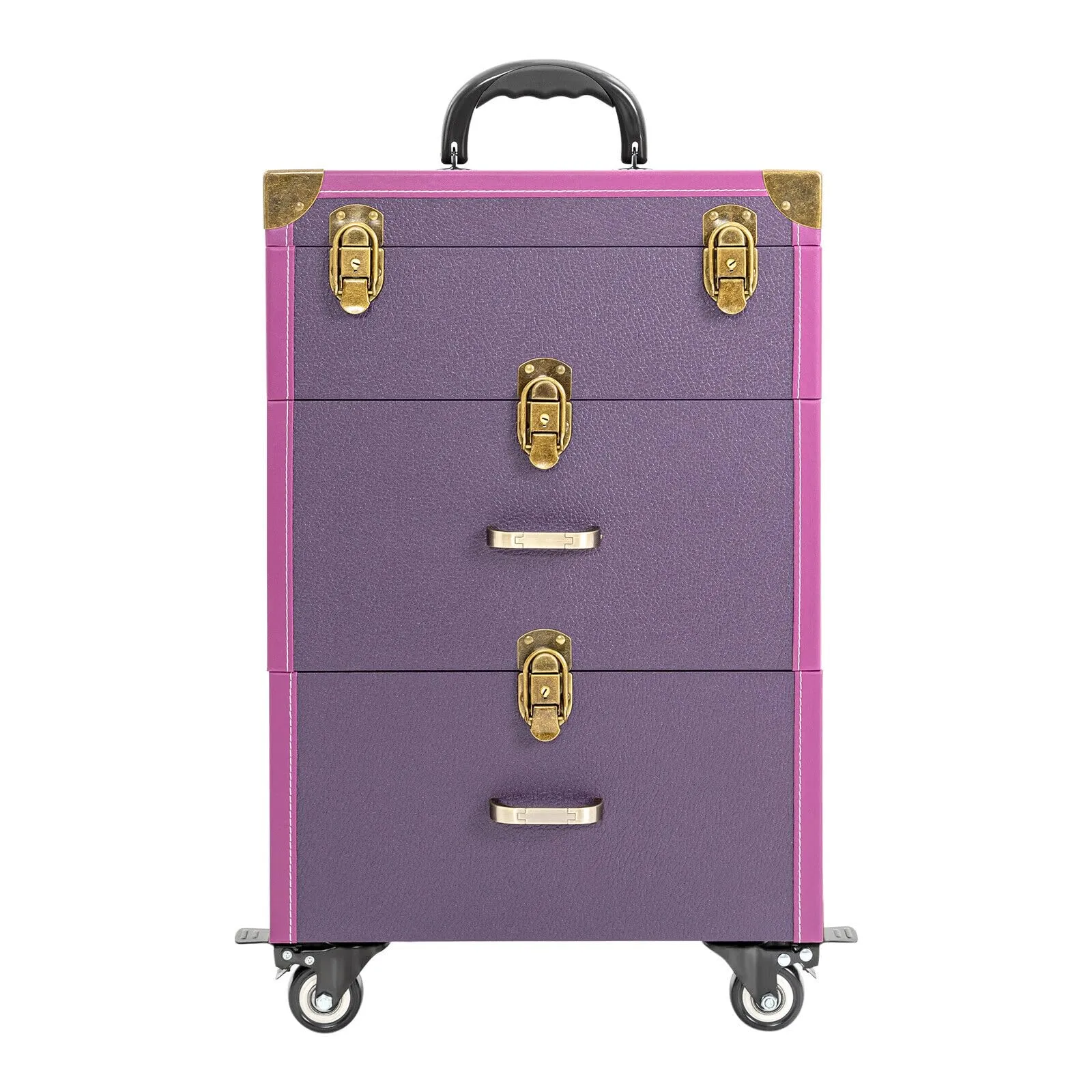 EcoTypee Rolling Makeup Case Cosmetic Train Case Trolley Storage Polish Organizer Purple