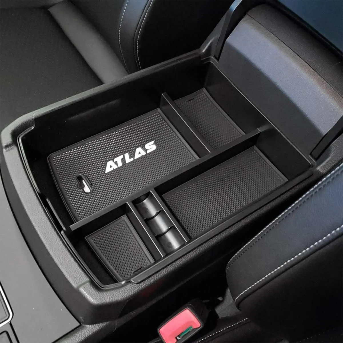 EDBETOS Center Console Organizer Tray Compatible with Atlas Accessories 2018 2019 2020 2021 2022 2023 Secondary Armrest Storage Glove Box Divider ABS Black Materials