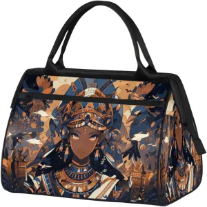 Egypt Ethnic Woman Crow Travel Duffle Bag, Waterproof Duffel Bag Weekender Overnight Carry On Bag Lightweight Sport Gym Bag for Men Women