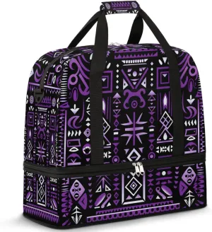 Egyptian Ethnic Symbols Travel Duffel Bag for Women Men Weekender Overnight Bag with Shoe Compartment Foldable Sports Gym Luggage Bag