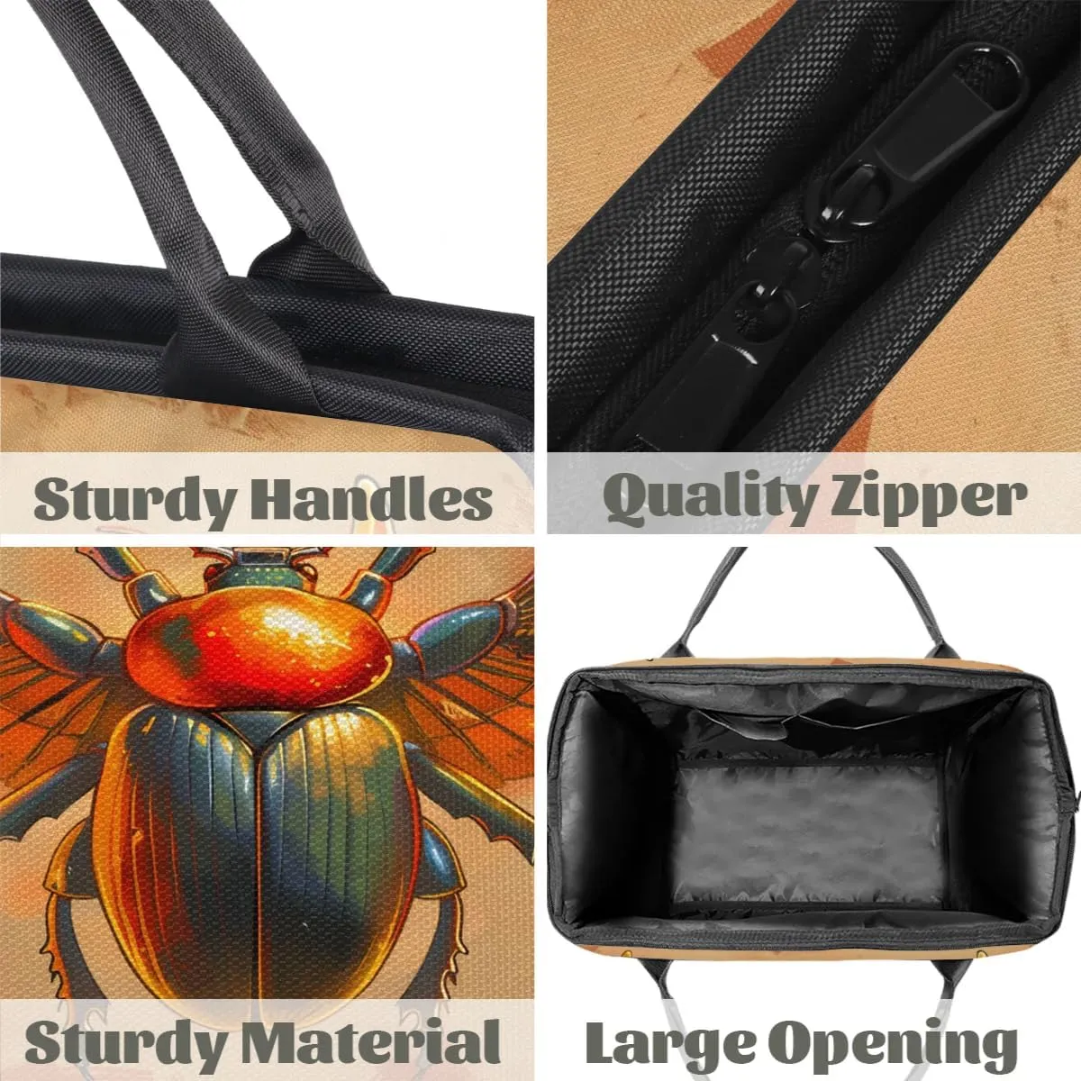 Egyptian Scarab Sun Wings Travel Duffle Bag, Waterproof Duffel Bag Weekender Overnight Carry On Bag Lightweight Sport Gym Bag for Men Women