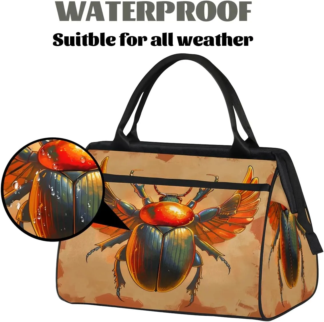 Egyptian Scarab Sun Wings Travel Duffle Bag, Waterproof Duffel Bag Weekender Overnight Carry On Bag Lightweight Sport Gym Bag for Men Women