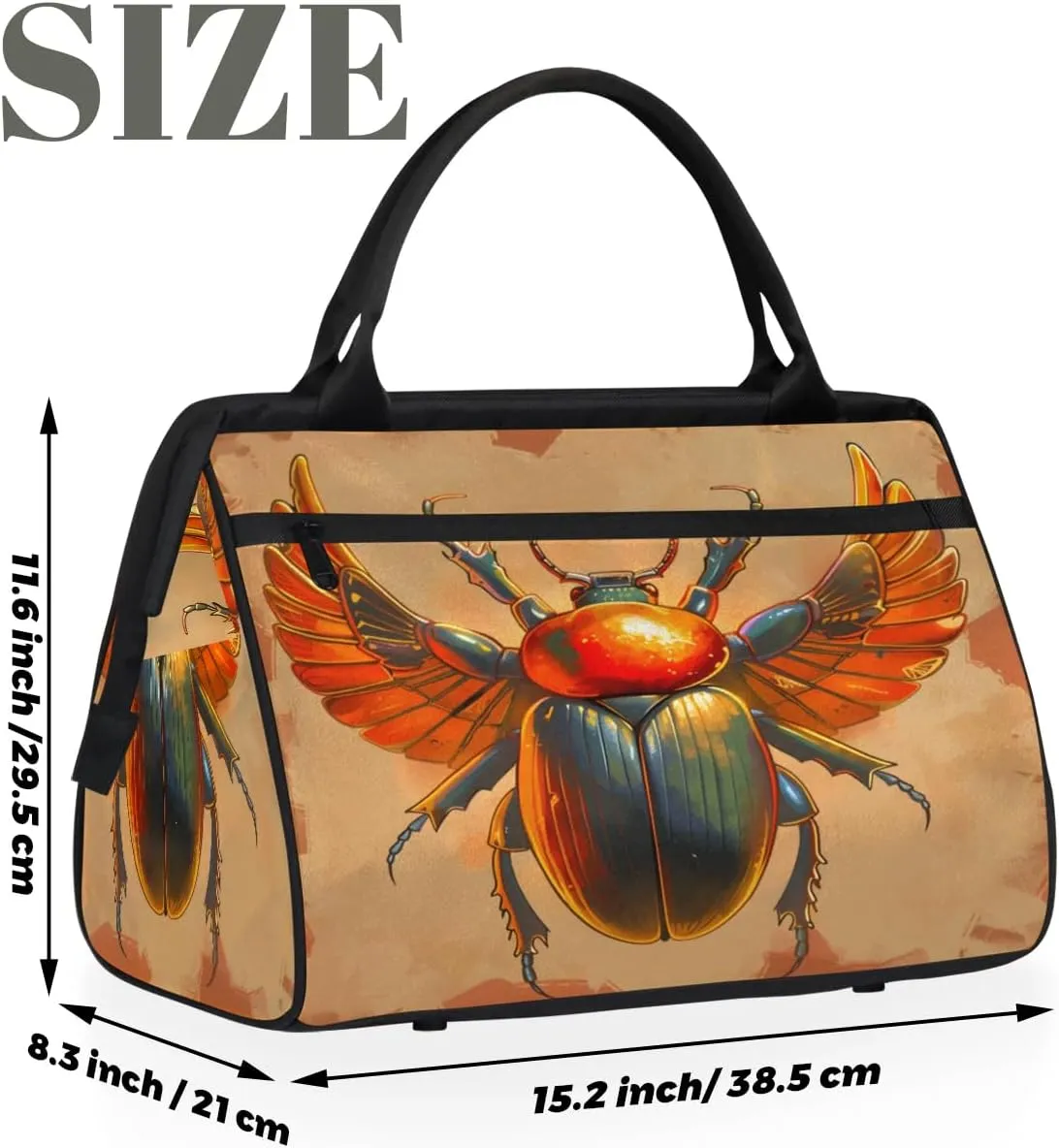 Egyptian Scarab Sun Wings Travel Duffle Bag, Waterproof Duffel Bag Weekender Overnight Carry On Bag Lightweight Sport Gym Bag for Men Women