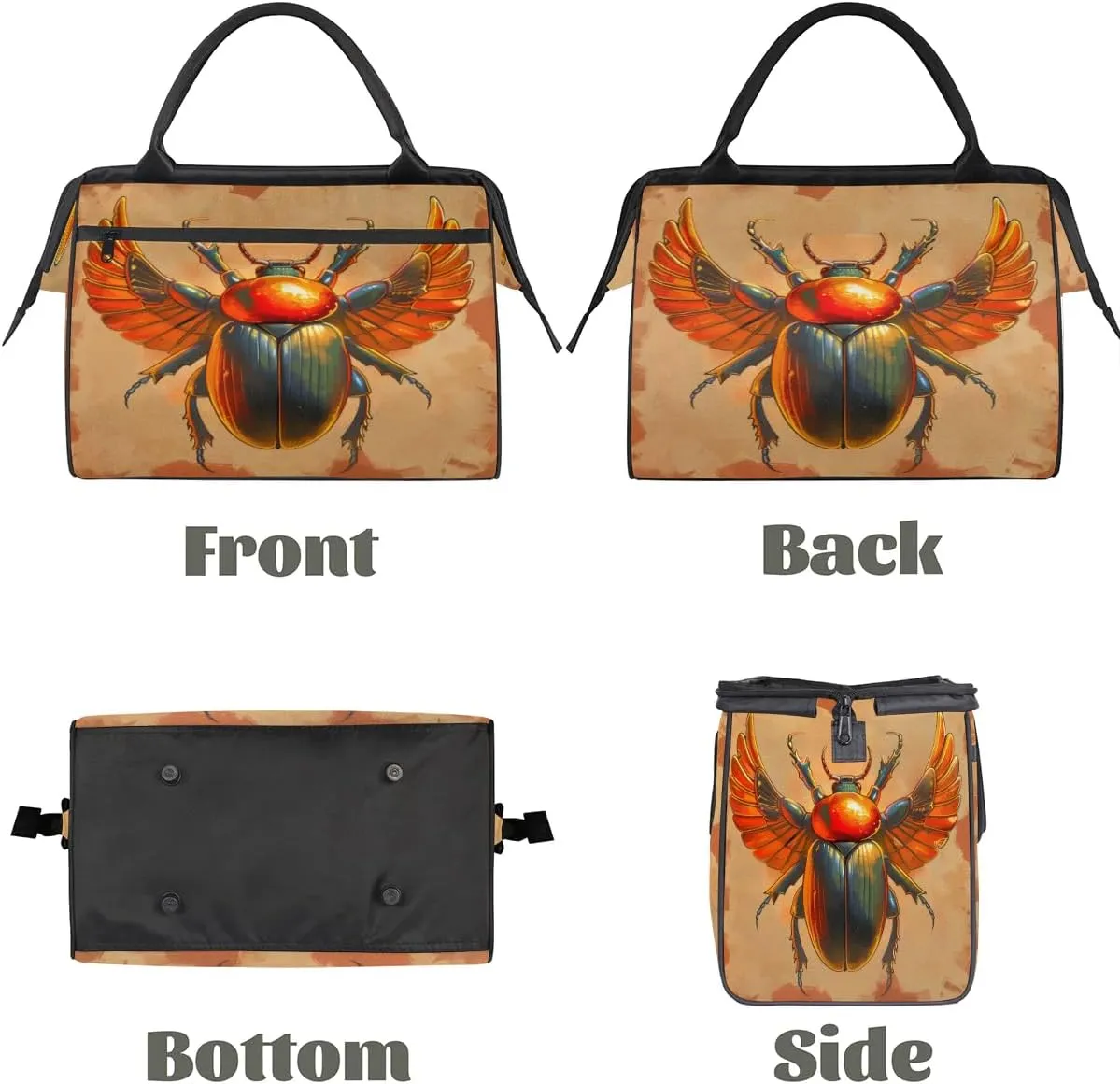 Egyptian Scarab Sun Wings Travel Duffle Bag, Waterproof Duffel Bag Weekender Overnight Carry On Bag Lightweight Sport Gym Bag for Men Women