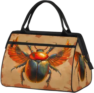 Egyptian Scarab Sun Wings Travel Duffle Bag, Waterproof Duffel Bag Weekender Overnight Carry On Bag Lightweight Sport Gym Bag for Men Women