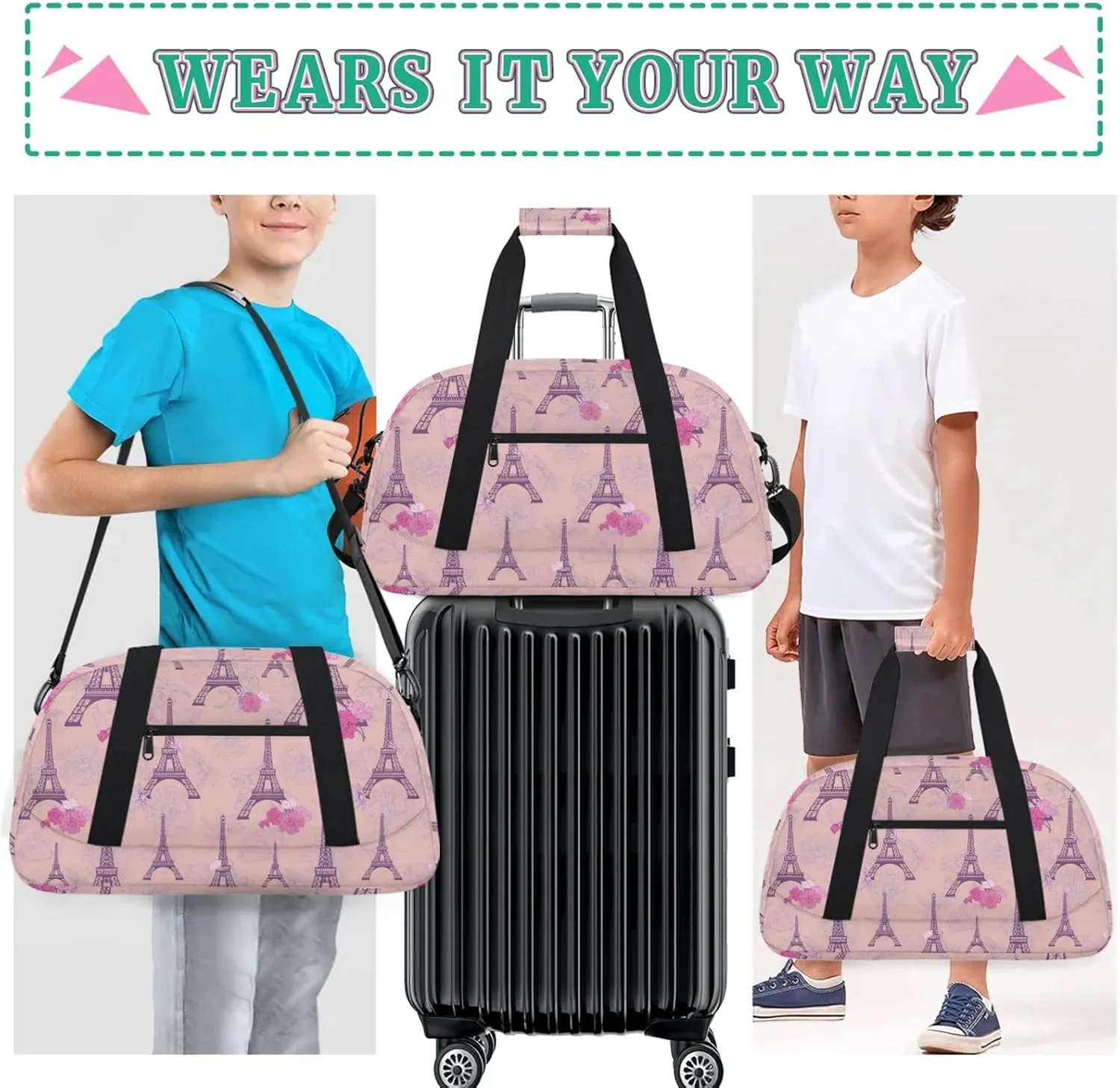 Eiffel Tower 18 inch Small Gym Bag for Women and Men, Lightweight Carry On Weekender Bag Mini Duffel Bag for Travel Sports Workout