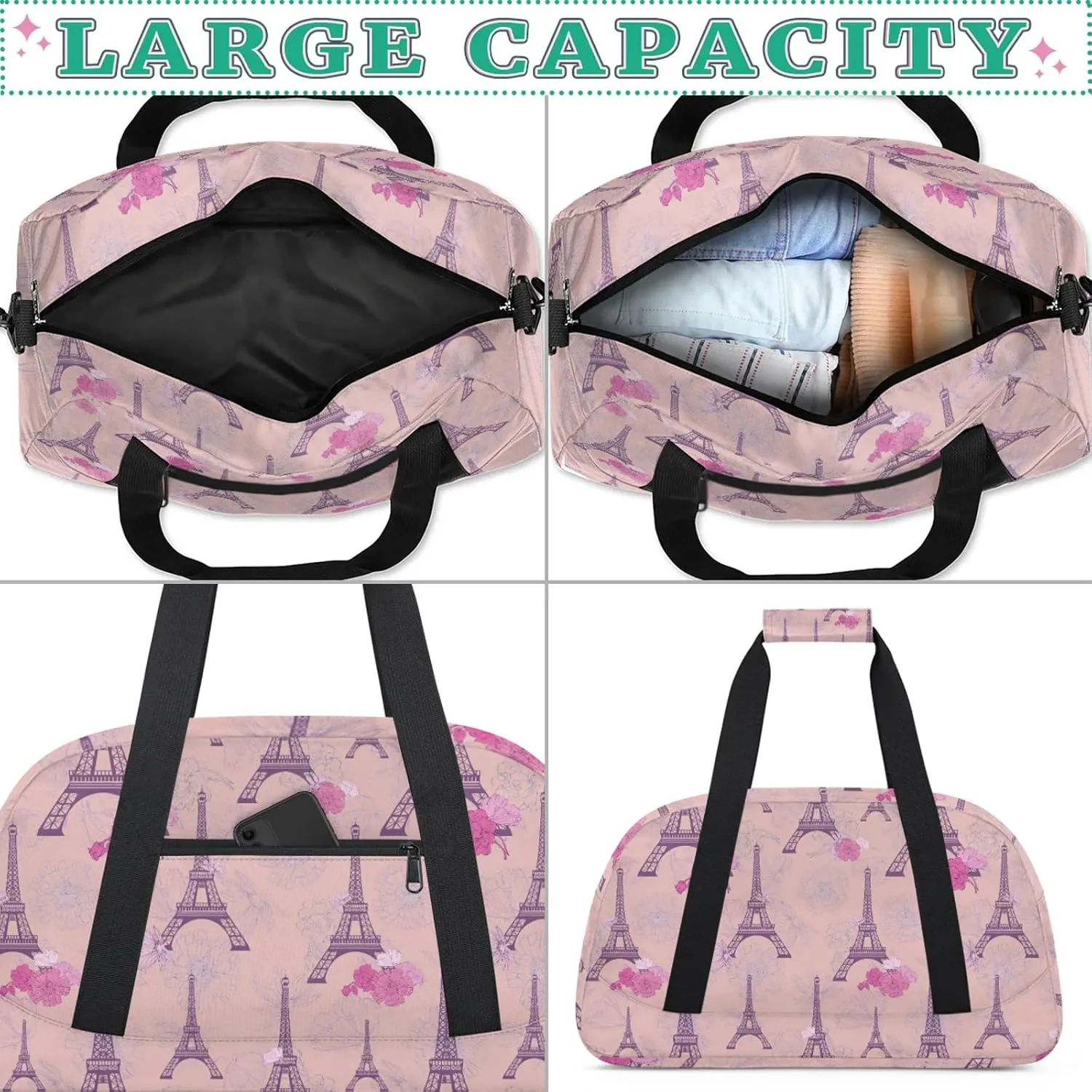 Eiffel Tower 18 inch Small Gym Bag for Women and Men, Lightweight Carry On Weekender Bag Mini Duffel Bag for Travel Sports Workout