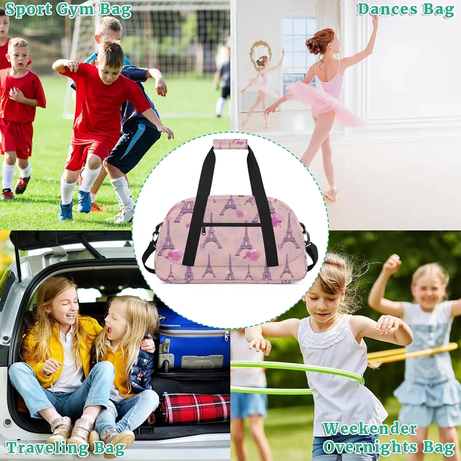 Eiffel Tower 18 inch Small Gym Bag for Women and Men, Lightweight Carry On Weekender Bag Mini Duffel Bag for Travel Sports Workout