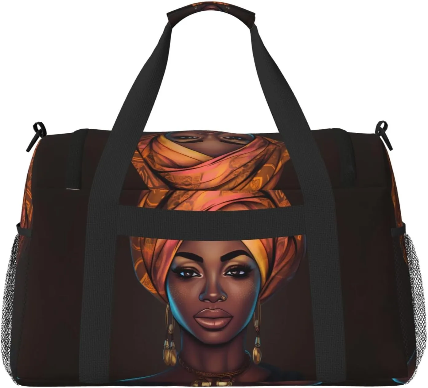 Elegant Black Woman Big Capacity Sports Gym Bag Portable Travel Duffle Bag, Lightweight Weekender Workout Bag for Overnight, Unisex