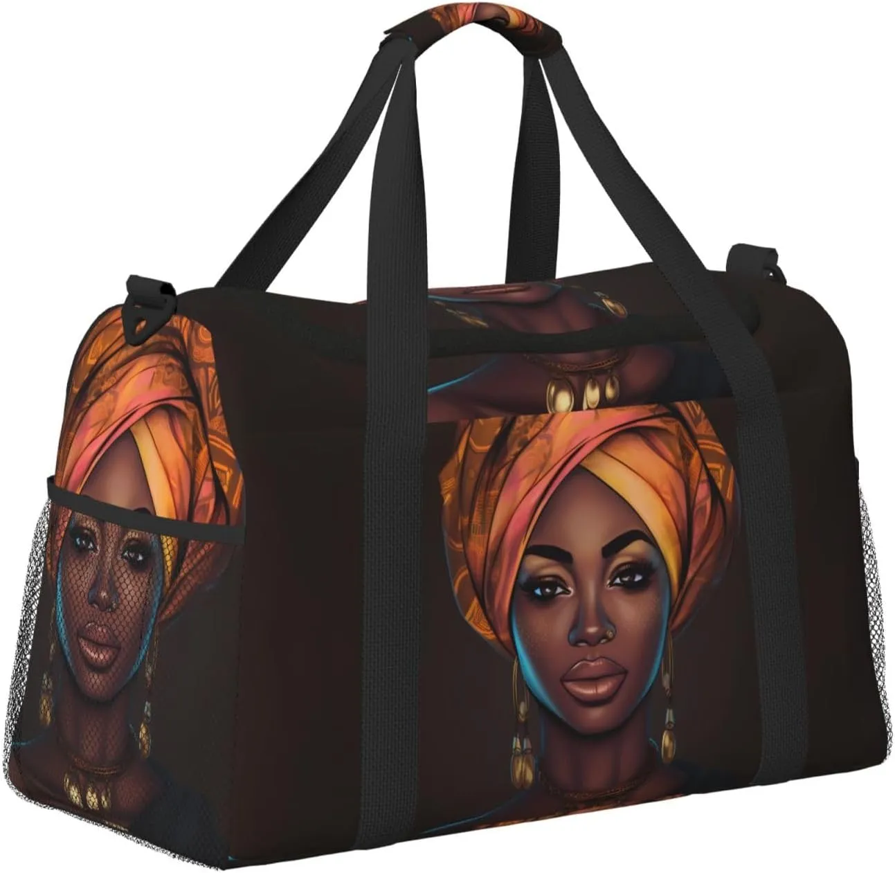 Elegant Black Woman Big Capacity Sports Gym Bag Portable Travel Duffle Bag, Lightweight Weekender Workout Bag for Overnight, Unisex