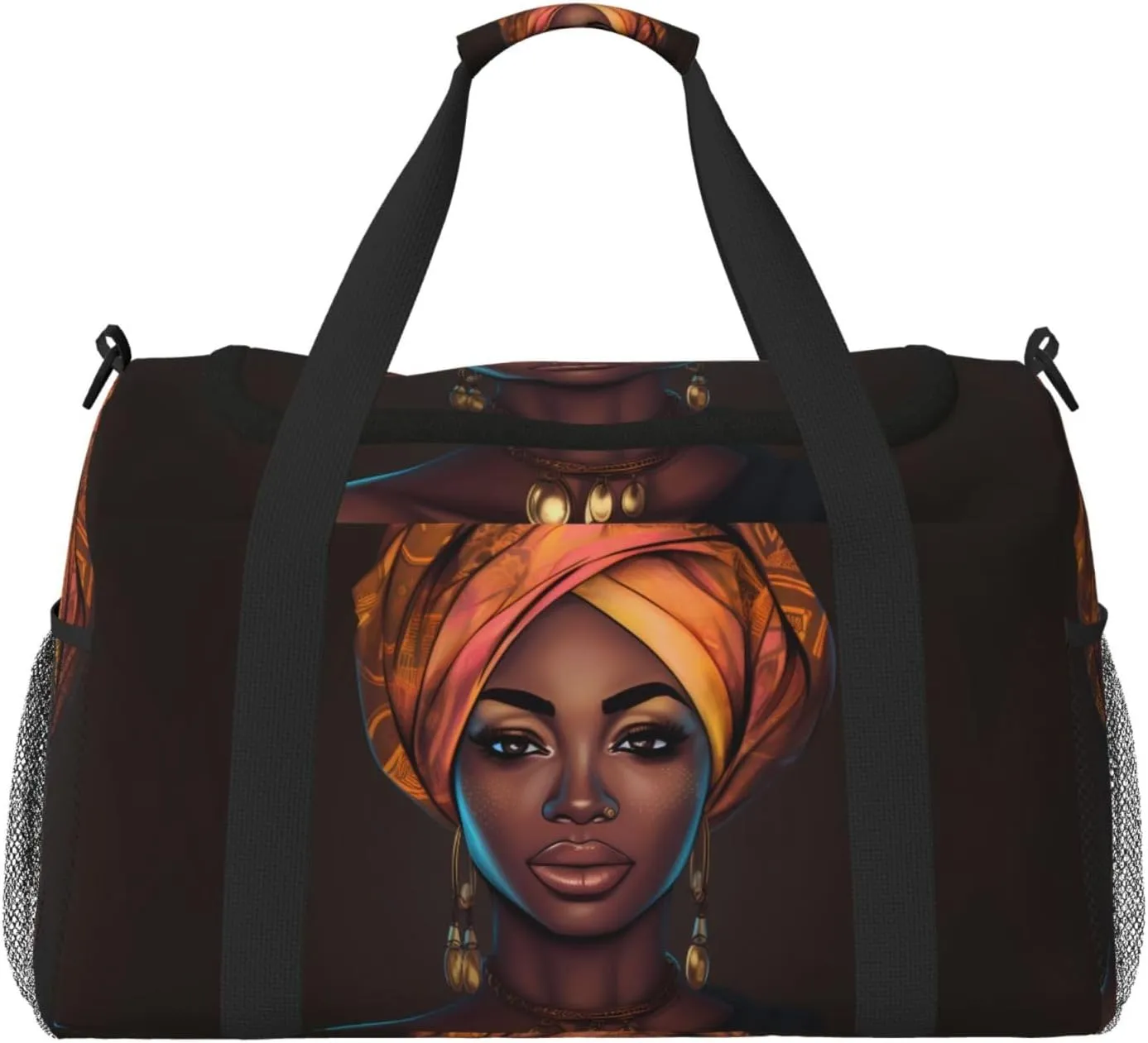 Elegant Black Woman Big Capacity Sports Gym Bag Portable Travel Duffle Bag, Lightweight Weekender Workout Bag for Overnight, Unisex