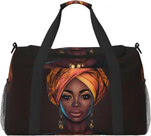 Elegant Black Woman Big Capacity Sports Gym Bag Portable Travel Duffle Bag, Lightweight Weekender Workout Bag for Overnight, Unisex