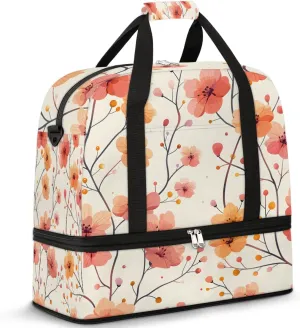 Elegant Flora Printing Travel Duffle Bag, Collapsible Travel Bag Sports Gym Bag With Shoes Compartment Weekender Bag Overnight Bag For Women Men
