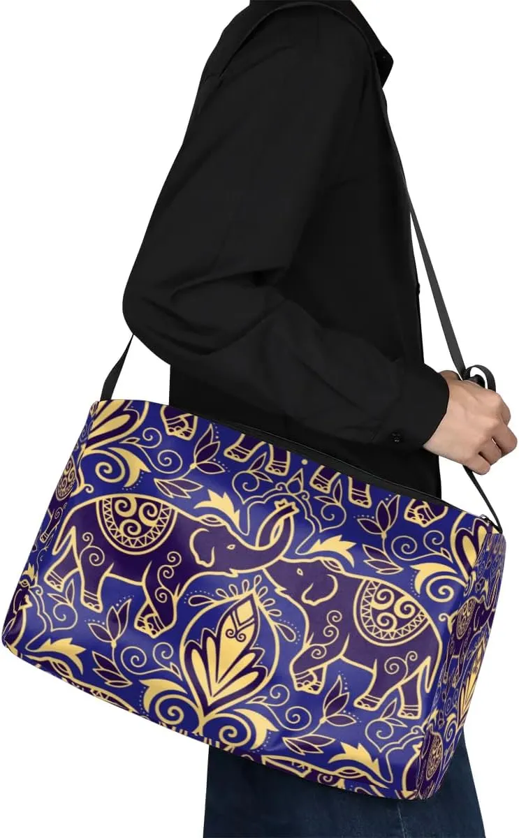 Elephant Totem Print Small Gym Bag for Men Women Workout Sport Duffle Bag Waterproof Weekender Overnight Bag Lightweight Carry on Tote Bag Crossbody Shoulder Travel Bag for Swim Yoge Dance