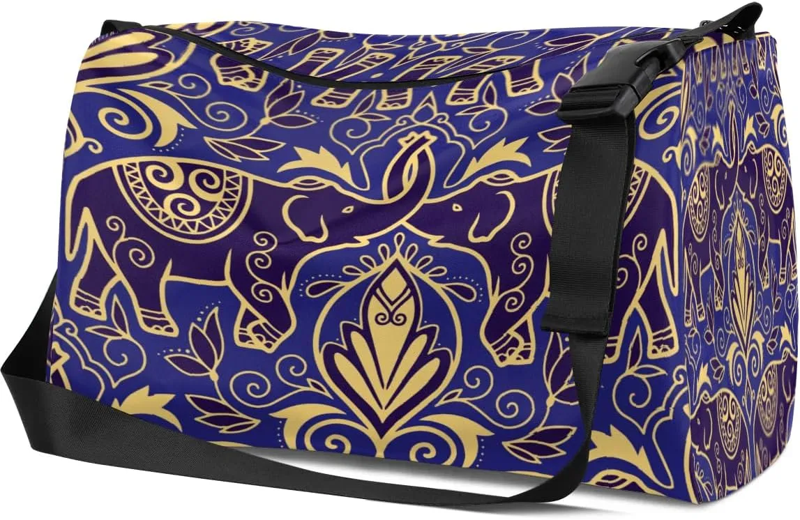 Elephant Totem Print Small Gym Bag for Men Women Workout Sport Duffle Bag Waterproof Weekender Overnight Bag Lightweight Carry on Tote Bag Crossbody Shoulder Travel Bag for Swim Yoge Dance