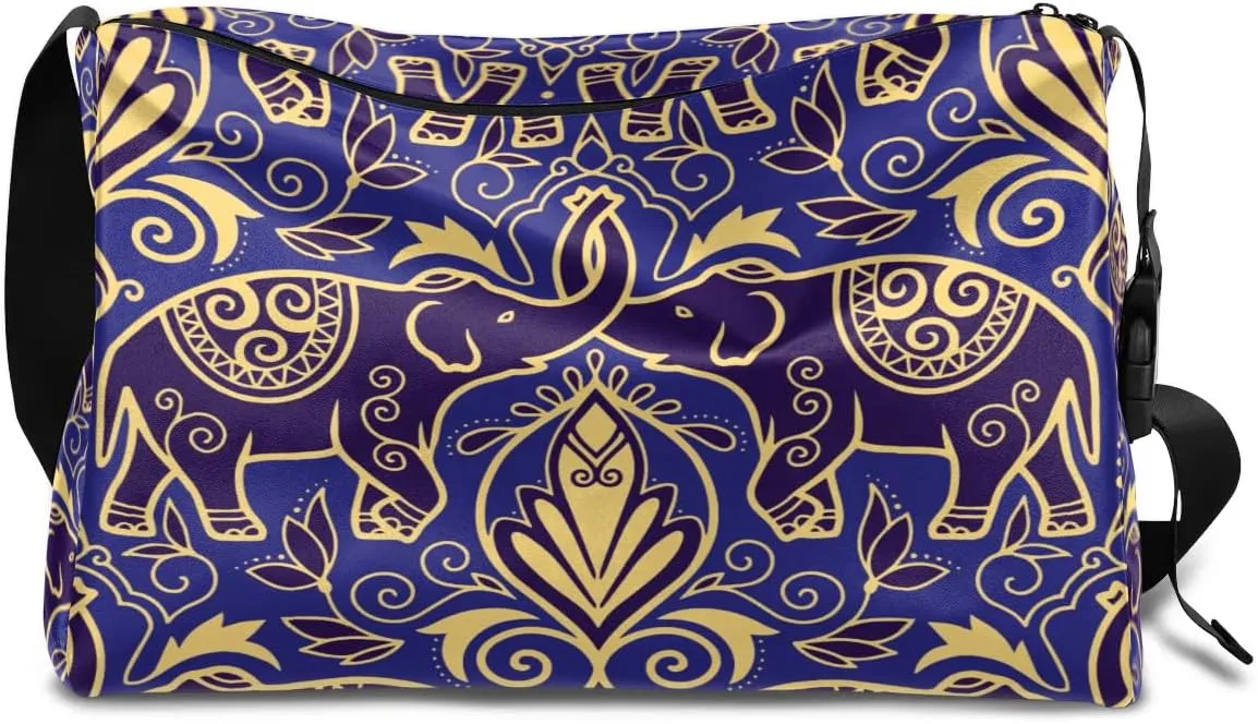 Elephant Totem Print Small Gym Bag for Men Women Workout Sport Duffle Bag Waterproof Weekender Overnight Bag Lightweight Carry on Tote Bag Crossbody Shoulder Travel Bag for Swim Yoge Dance