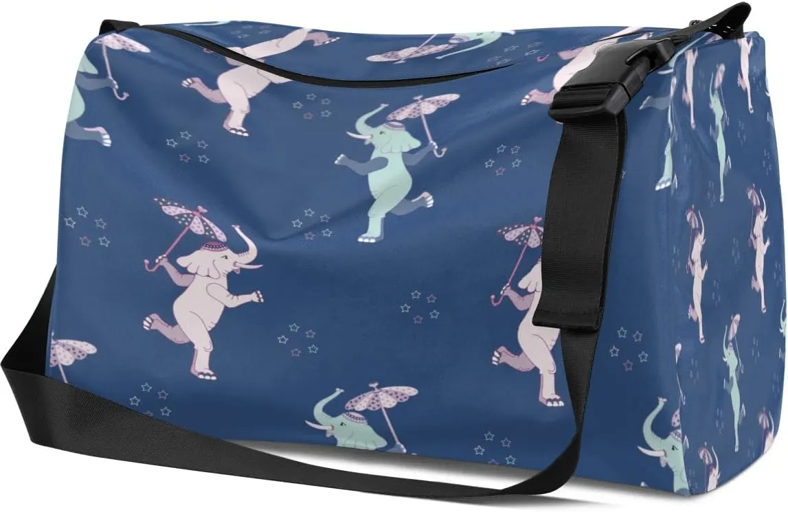 Elephant Umbrella Small Gym Bag for Men Women Workout Sport Duffle Bag Waterproof Weekender Overnight Bag Lightweight Carry on Tote Bag Crossbody Shoulder Travel Bag for Swim Yoge Dance