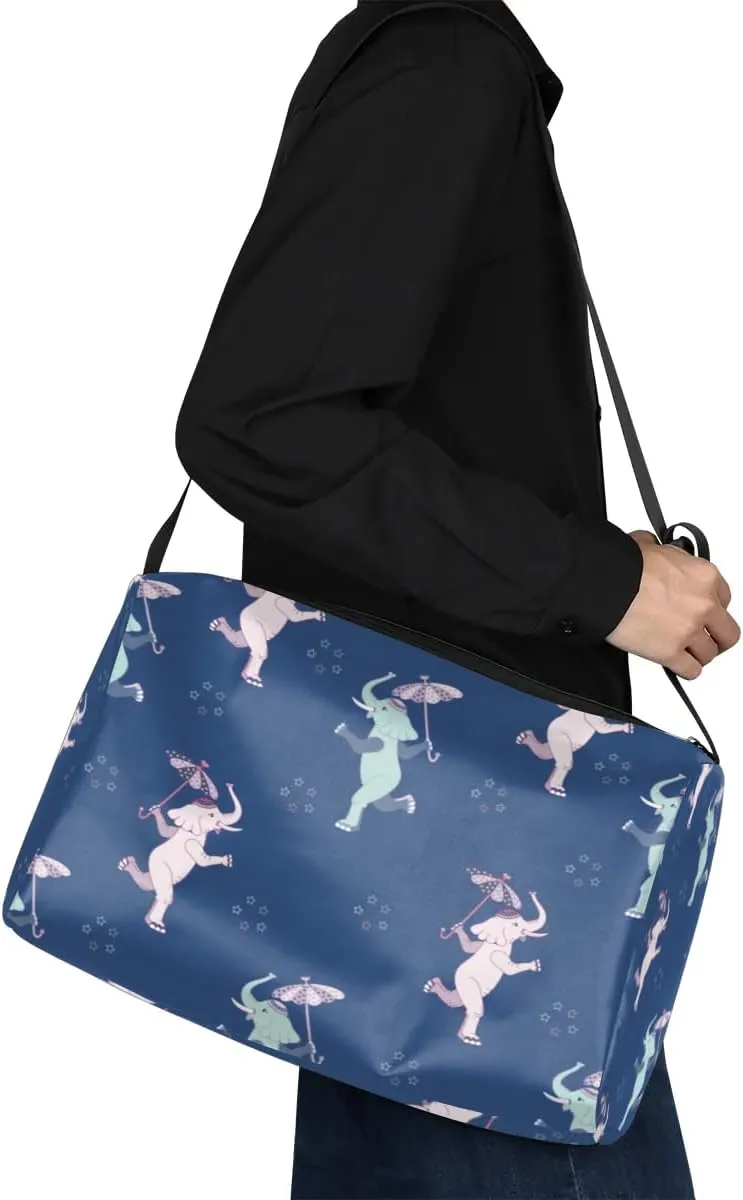 Elephant Umbrella Small Gym Bag for Men Women Workout Sport Duffle Bag Waterproof Weekender Overnight Bag Lightweight Carry on Tote Bag Crossbody Shoulder Travel Bag for Swim Yoge Dance