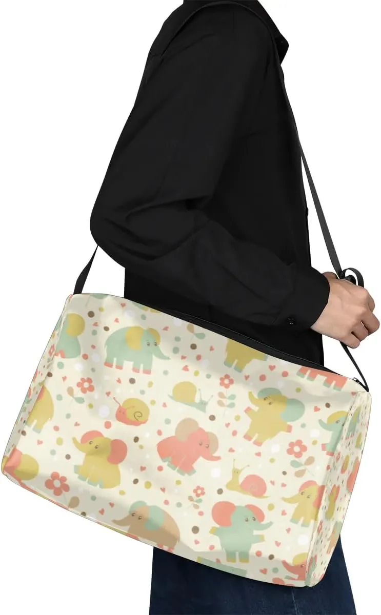 Elephants Snail Flower Small Gym Bag for Men Women Workout Sport Duffle Bag Waterproof Weekender Overnight Bag Lightweight Carry on Tote Bag Crossbody Shoulder Travel Bag for Swim Yoge Dance