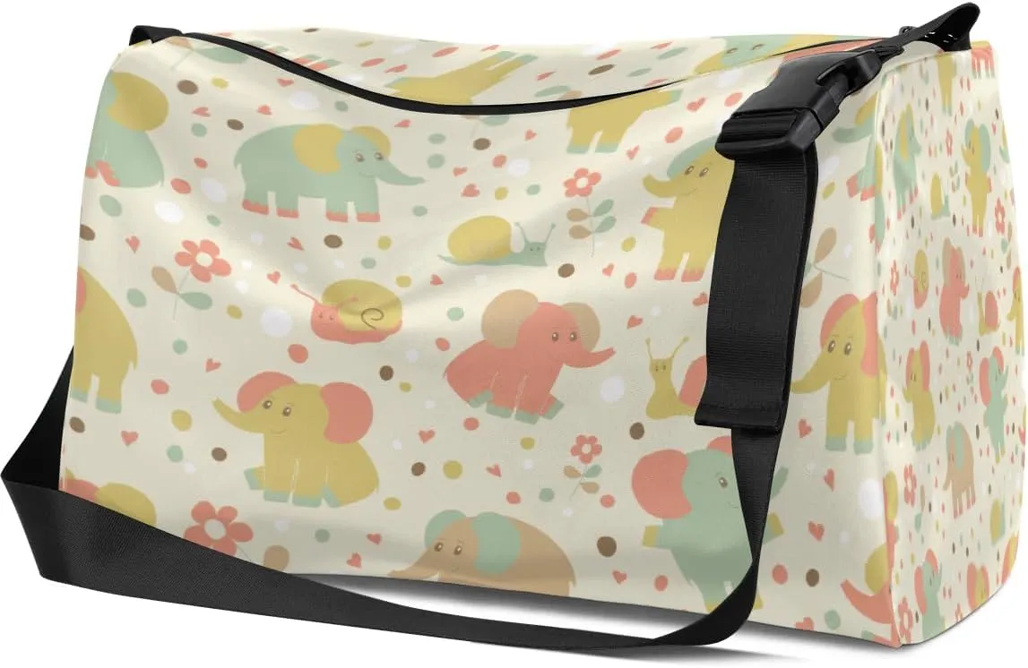 Elephants Snail Flower Small Gym Bag for Men Women Workout Sport Duffle Bag Waterproof Weekender Overnight Bag Lightweight Carry on Tote Bag Crossbody Shoulder Travel Bag for Swim Yoge Dance