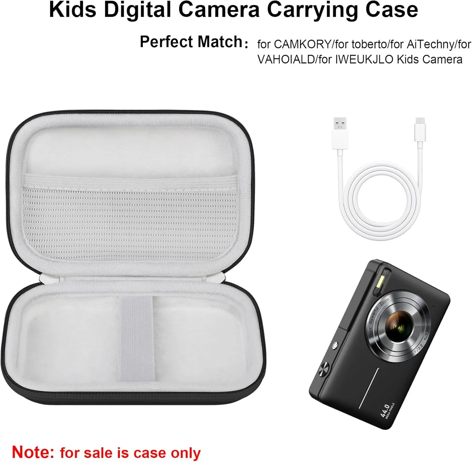 Elonbo Digital Camera Carrying Case for CAMKORY/for toberto/for AiTechny/for VAHOIALD/for IWEUKJLO FHD 1080P Camera, Boys Girls Kids Compact Small Camera Travel Storage Cover Protective Bag, Black