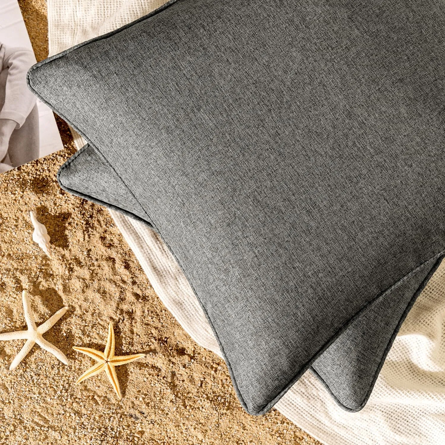 EMEMA Pack of 2 Decorative Outdoor Waterproof Throw Pillow Covers 20x20 Inch Solid Broadside Soft Outside Pillowcase Classic Cushion Cases for Patio Furniture Sunbrella for Balcony Decor Dark Gray