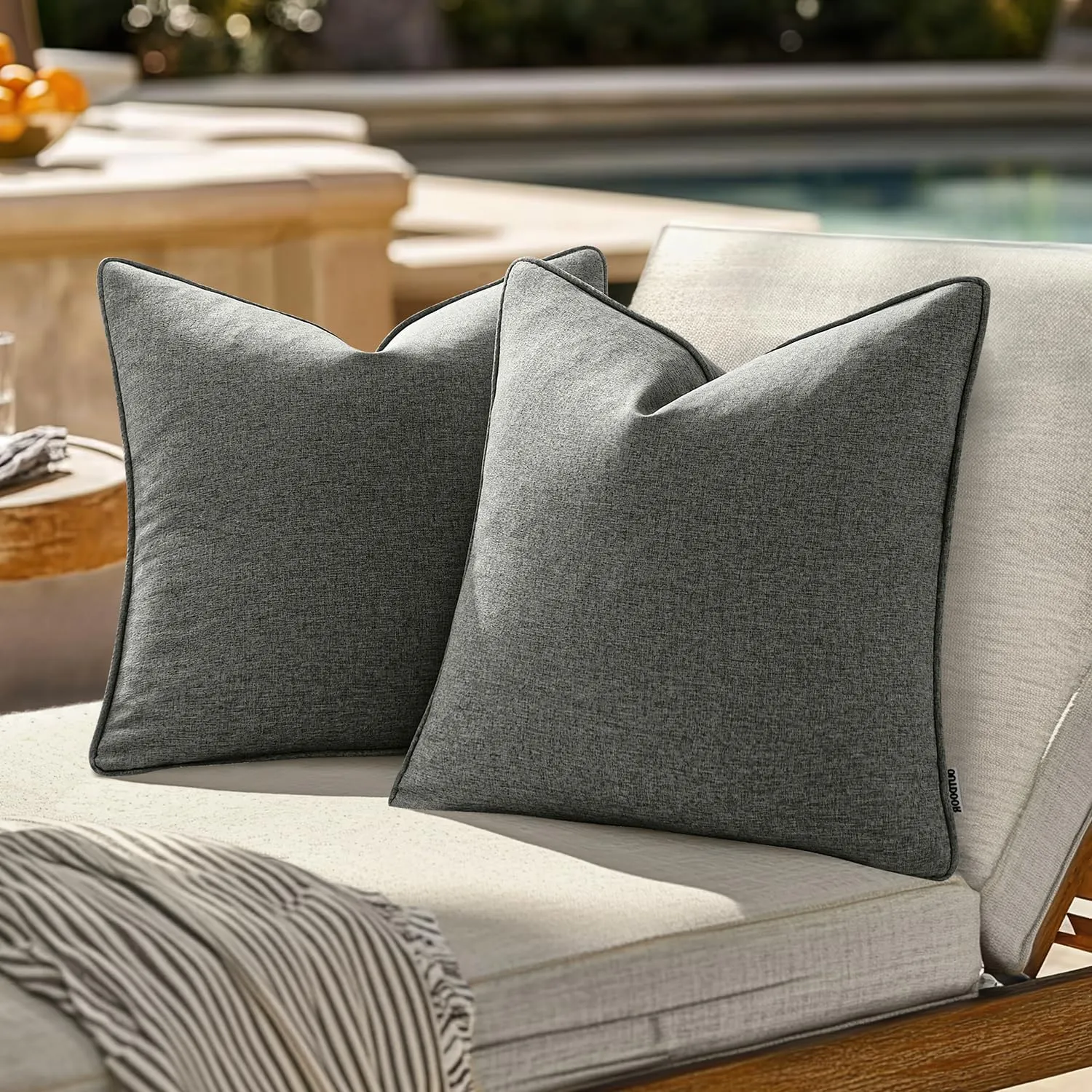 EMEMA Pack of 2 Decorative Outdoor Waterproof Throw Pillow Covers 20x20 Inch Solid Broadside Soft Outside Pillowcase Classic Cushion Cases for Patio Furniture Sunbrella for Balcony Decor Dark Gray