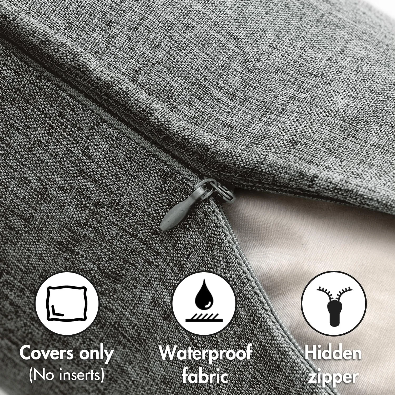 EMEMA Pack of 2 Decorative Outdoor Waterproof Throw Pillow Covers 20x20 Inch Solid Broadside Soft Outside Pillowcase Classic Cushion Cases for Patio Furniture Sunbrella for Balcony Decor Dark Gray
