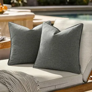 EMEMA Pack of 2 Decorative Outdoor Waterproof Throw Pillow Covers 20x20 Inch Solid Broadside Soft Outside Pillowcase Classic Cushion Cases for Patio Furniture Sunbrella for Balcony Decor Dark Gray